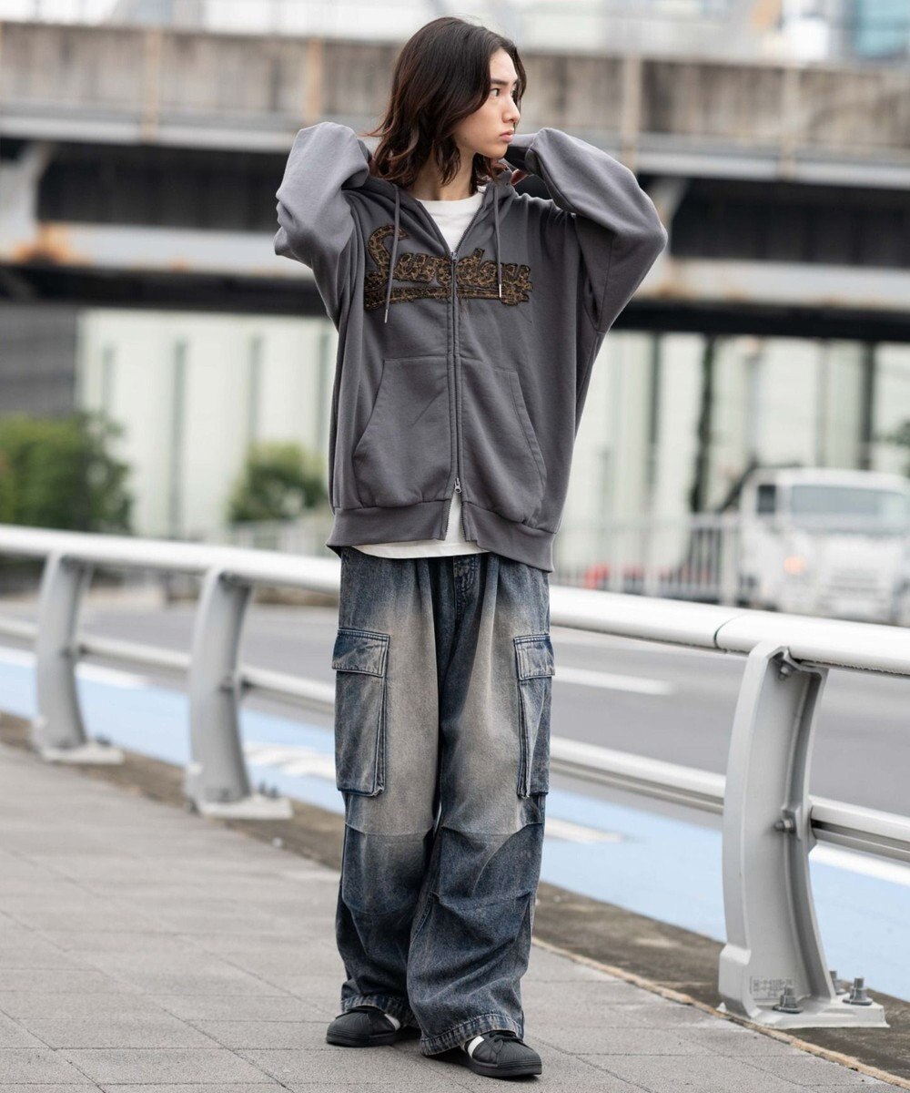 WEGO 【ユニセックス着用ITEM/SMLサイズ展開】レオパードワッペンダブルZIPパーカー 