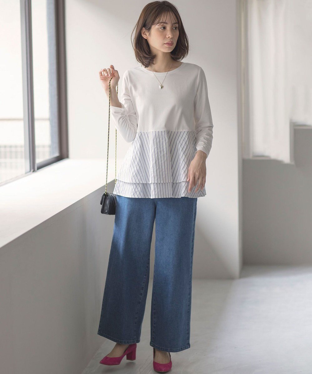 組曲 L ライトデニム セミワイドパンツ 