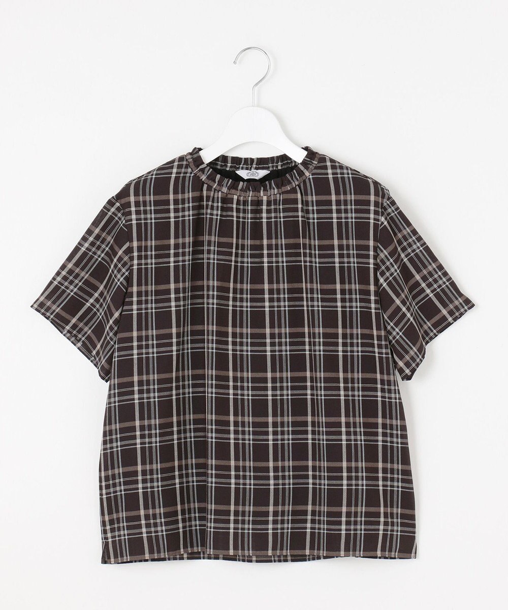 J.PRESS LADIES L 【洗える】シアーストライプ＆チェック ブラウスライク カットソー 