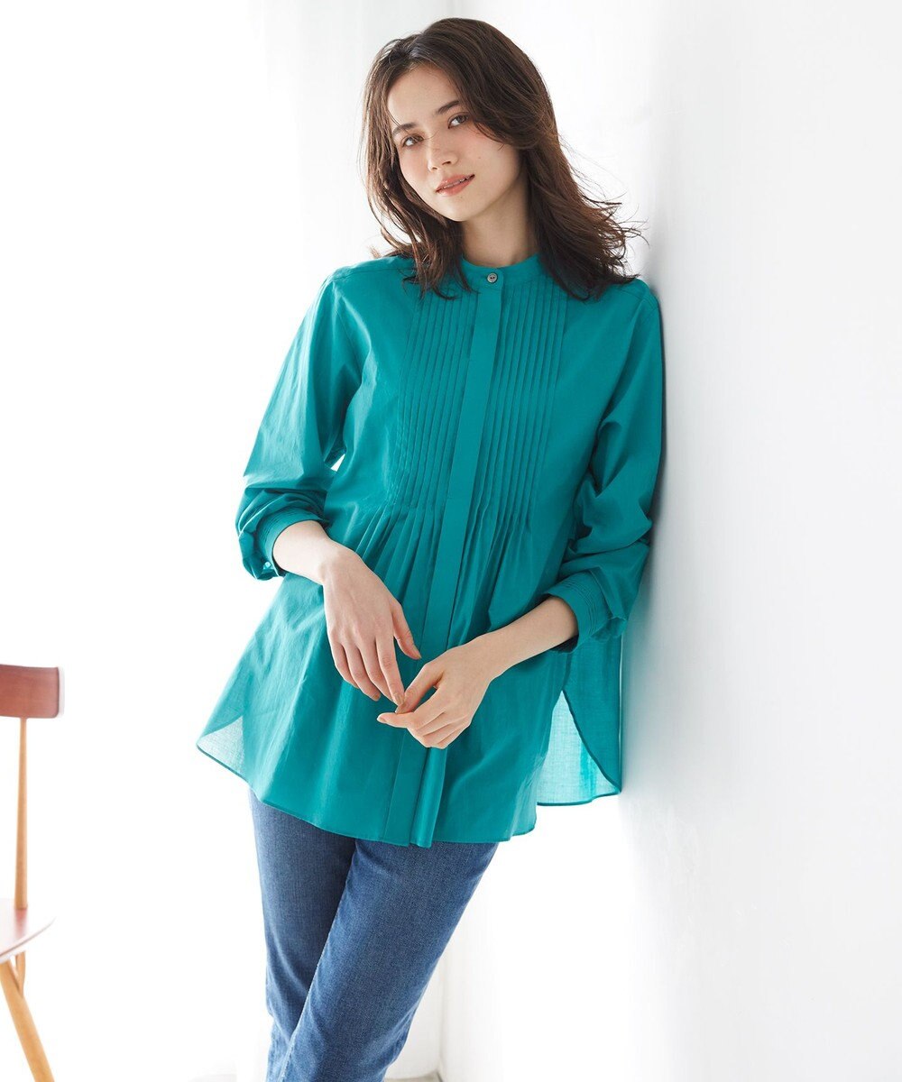 23区 【SLOW/洗える】コットンローン バンドカラー ブラウス 