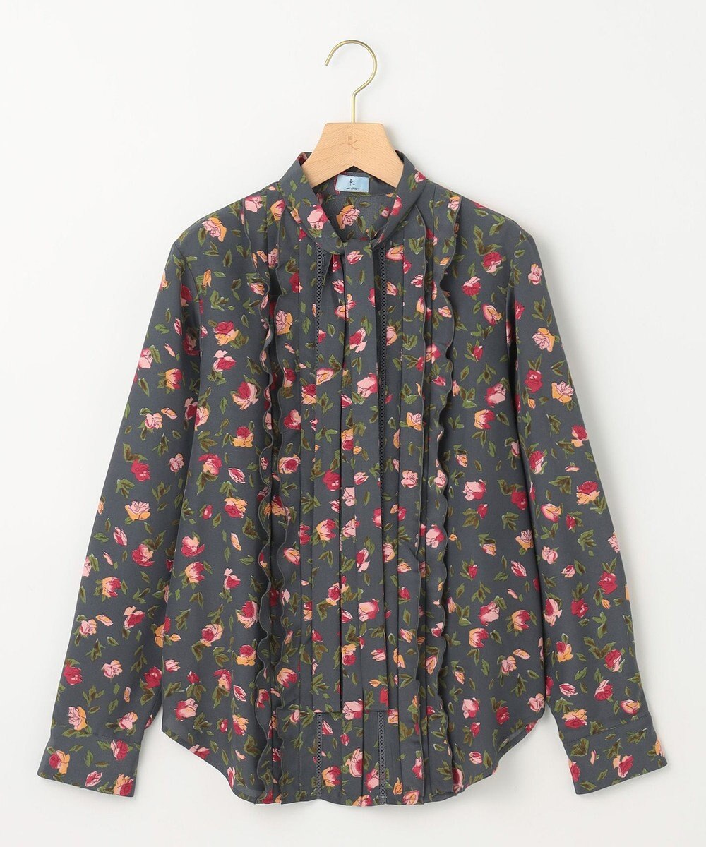 組曲 S カッティングローズプリント フリルブラウス 