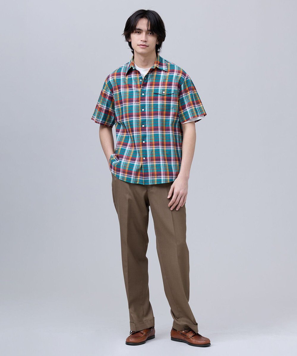 J.PRESS MEN 【J.PRESS ORIGINALS】Indian Madras Regular half Sleeve Shirt / Baggy-Fit 