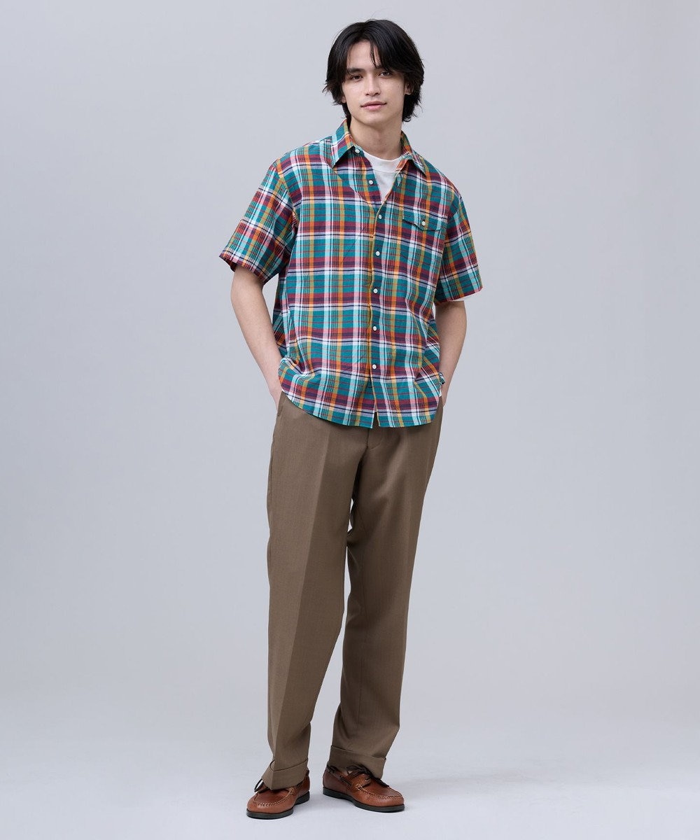 J.PRESS MEN 【J.PRESS ORIGINALS】Indian Madras Regular half Sleeve Shirt / Baggy-Fit 