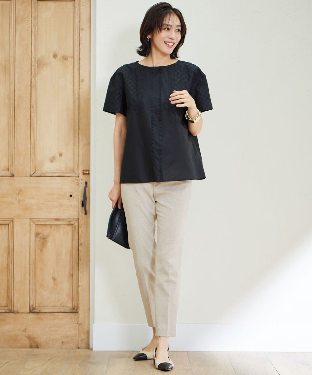 自由区 L 【接触冷感・洗える】エンブロイダリーローン Tブラウス 