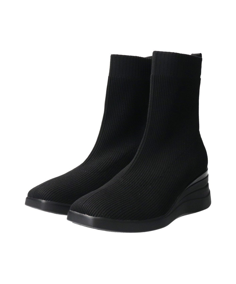 INTER-CHAUSSURES 【BUSSOLA】スクエアトゥウェッジヒールニットブーツ 