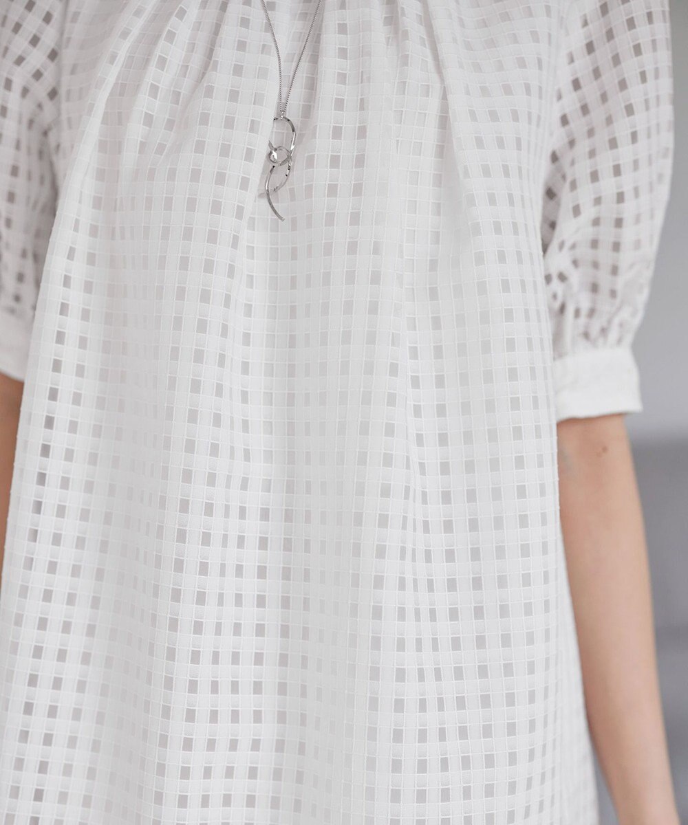 Tiaclasse 【洗える】シアーチェックパフスリーブチュニックブラウス 