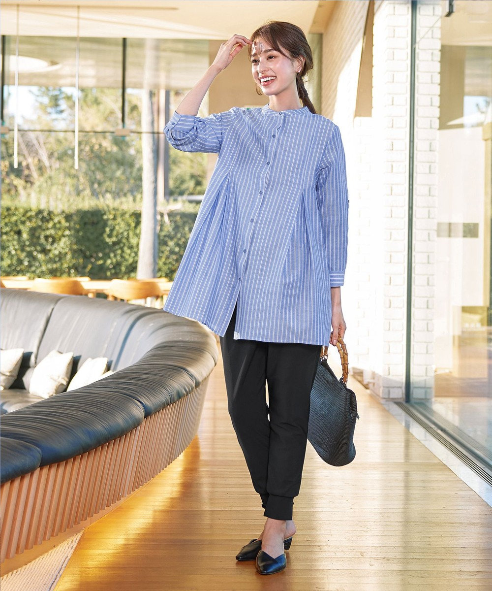 Tiaclasse 【新色追加・洗える】バンドカラーシャツチュニックブラウス 