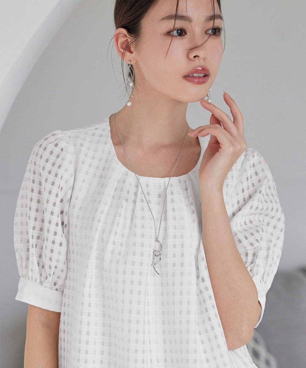 Tiaclasse 【洗える】シアーチェックパフスリーブチュニックブラウス 