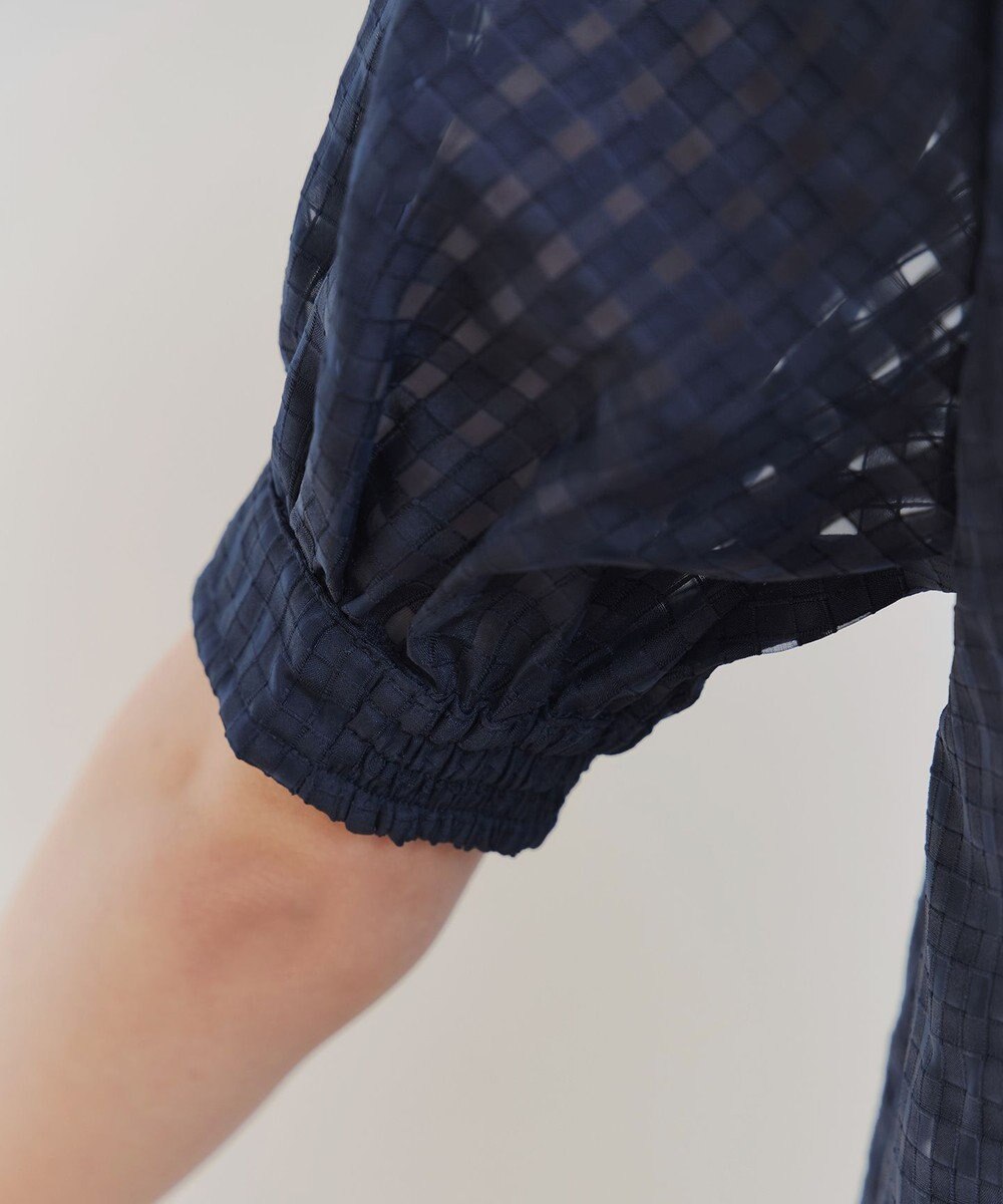 Tiaclasse 【洗える】シアーチェックパフスリーブチュニックブラウス 