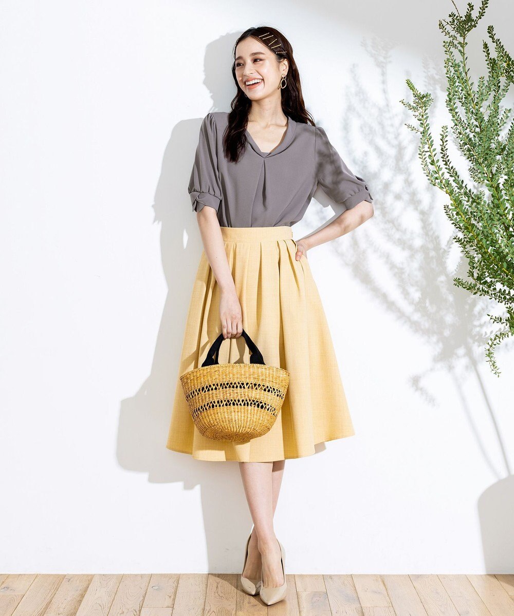 Tiaclasse 【洗える】体型カバーも叶う麻調フレアタックスカート 