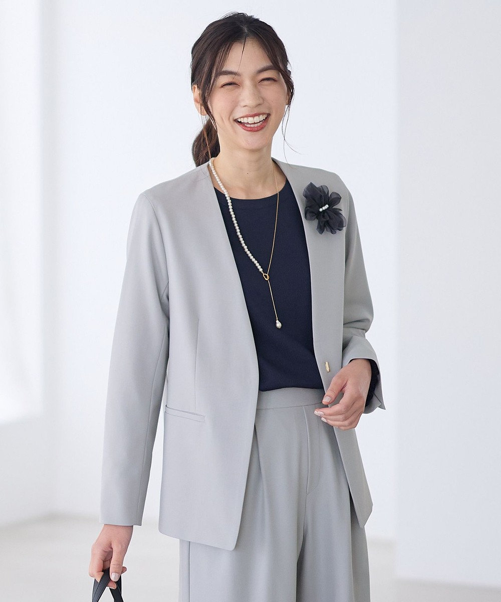 ANY L イージーケアライトストレッチノーカラージャケット 