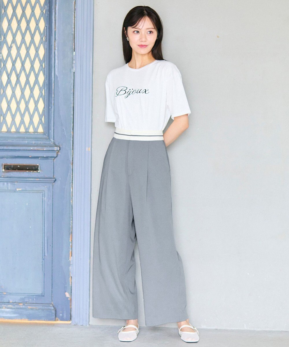 Feroux 【洗える】マーベルトデザイン セミワイドパンツ 