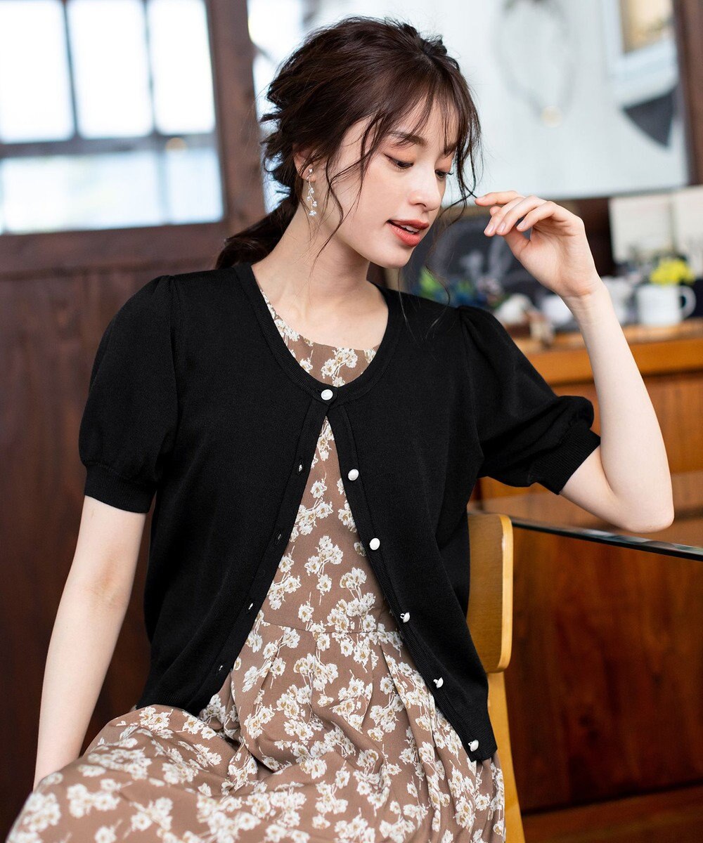 Tiaclasse L 【洗える】ひんやり心地良いパフ袖ニットカーディガン 