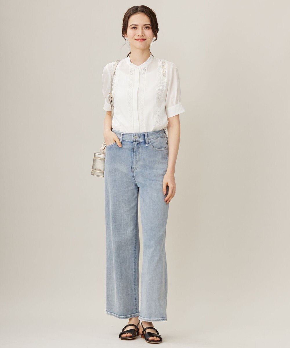 自由区 【洗える】キュプラコットンツイル半袖シャツ ブラウス 