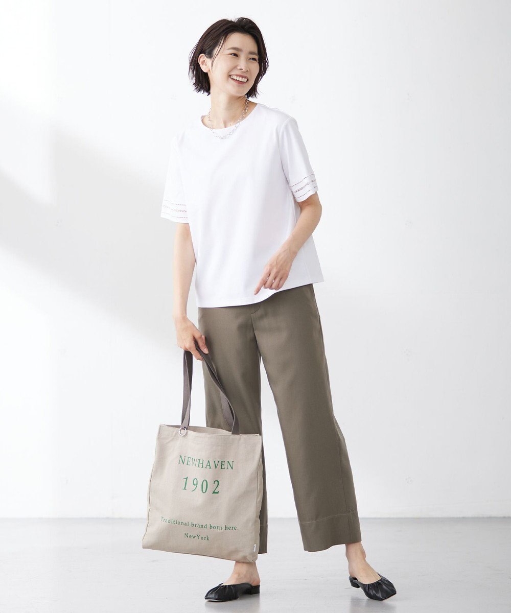 J.PRESS LADIES S 【接触冷感・UVケア】コンパクトコットンスムース 刺繍スリーブ カットソー 