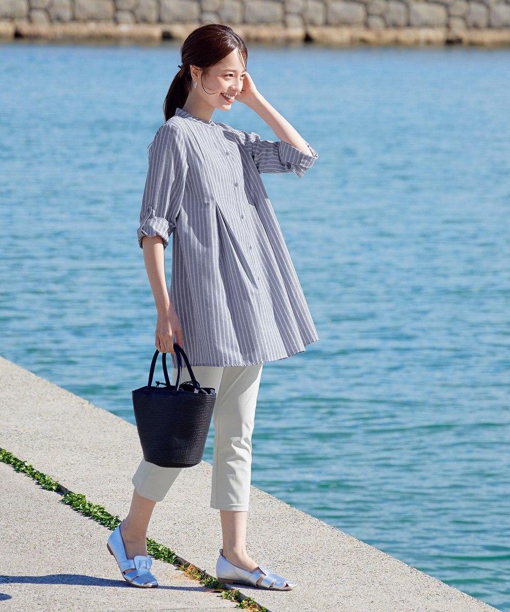 Tiaclasse 【新色追加・洗える】バンドカラーシャツチュニックブラウス 