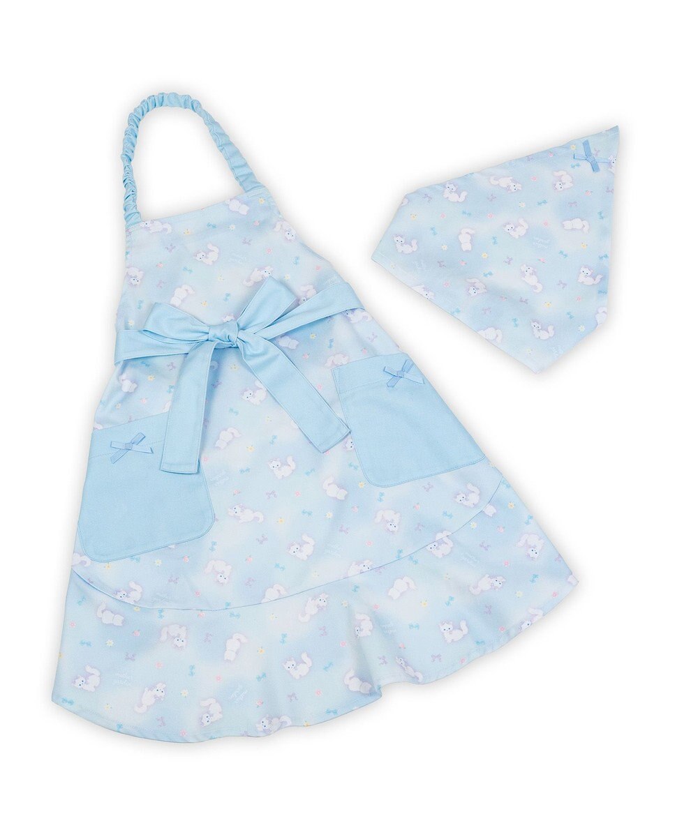 Mother garden マザーガーデン フリルエプロン 三角巾付き 130～150cm 《ふわねこ柄》 