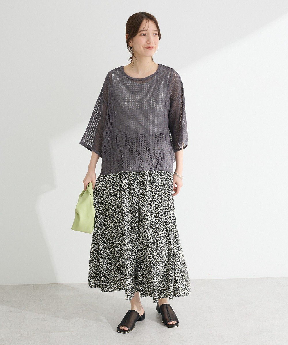 Green Parks 七分袖コットンメッシュラグラントップス 