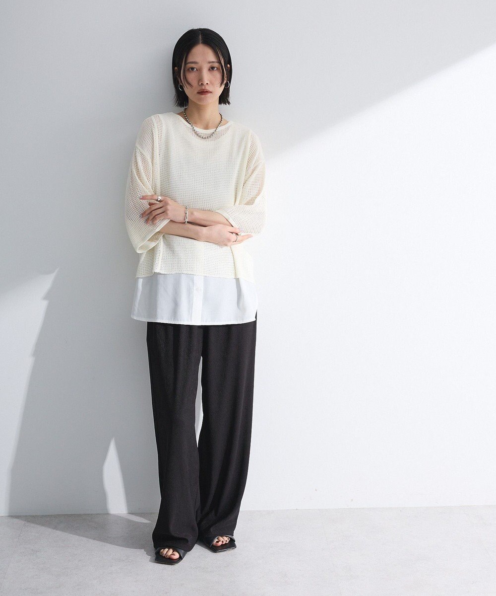 Green Parks 七分袖コットンメッシュラグラントップス 