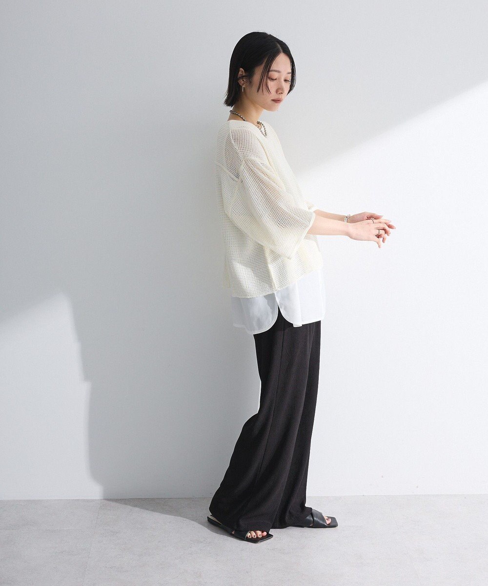 Green Parks 七分袖コットンメッシュラグラントップス 