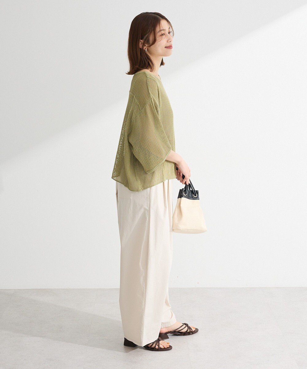 Green Parks 七分袖コットンメッシュラグラントップス 