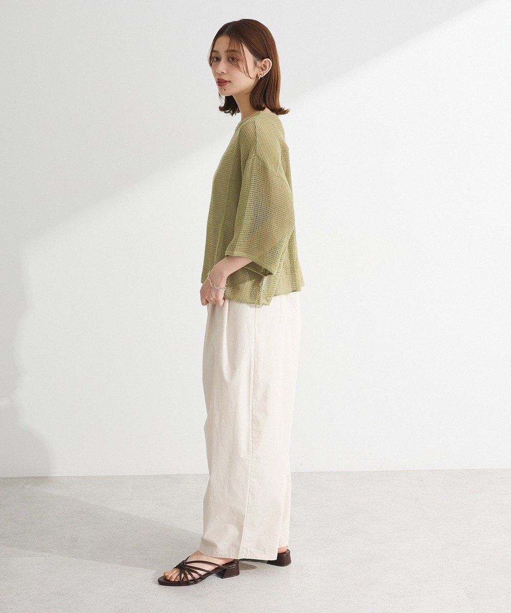 Green Parks 七分袖コットンメッシュラグラントップス 