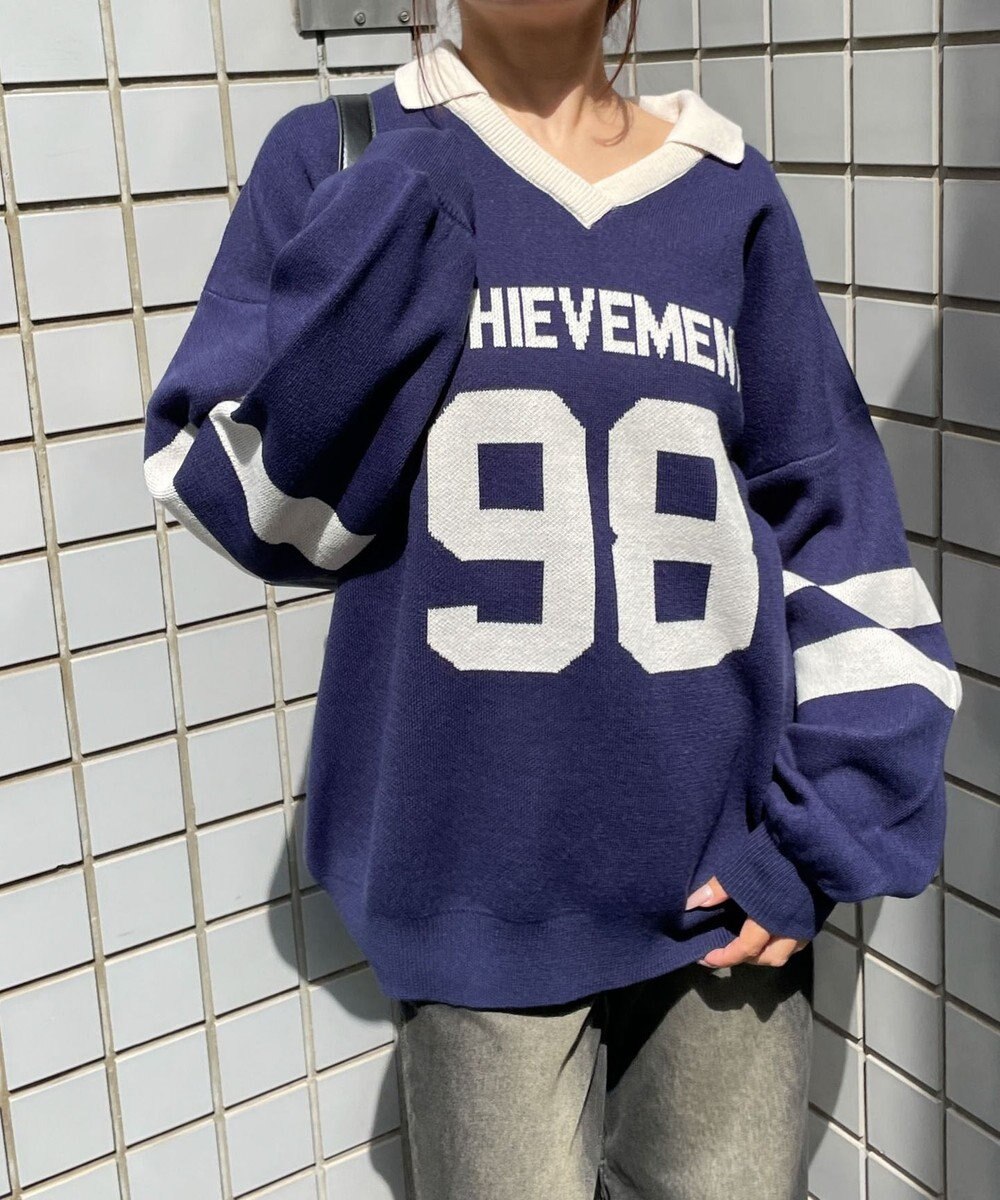 WEGO ナンバリングジャガードニット 