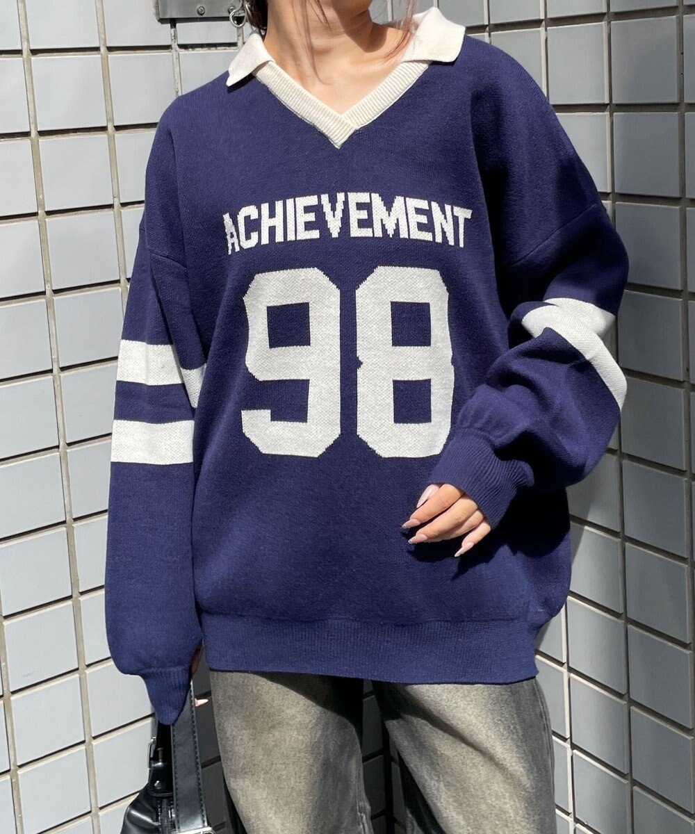 WEGO ナンバリングジャガードニット 