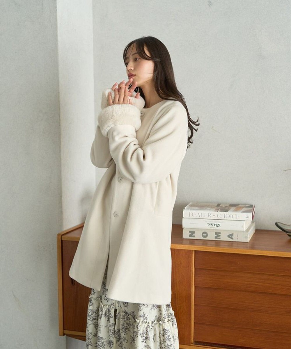 earth music&ecology ファーカフスノーカラーコート 