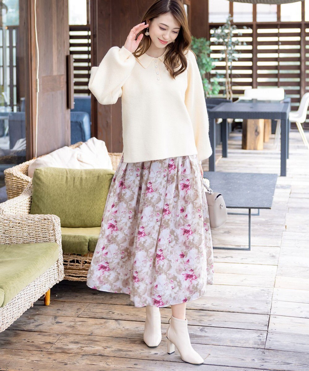 Tiaclasse L 【洗える】衿付きパフ袖ニット 