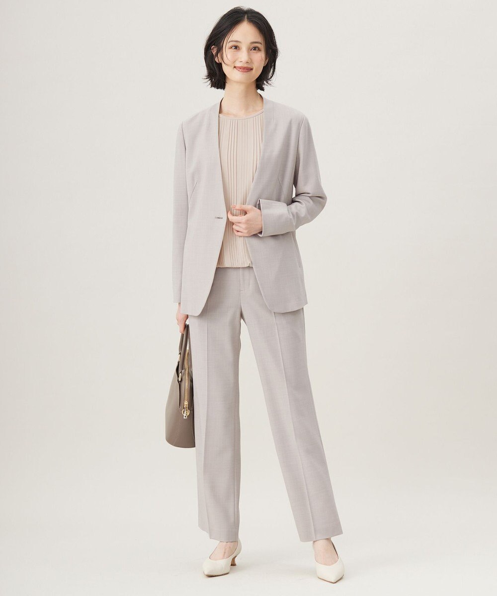 自由区 【セットアップ対応・洗える】ウールブレンドセットアップノーカラー ジャケット 