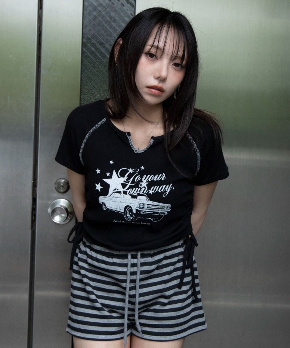 WEGO キーネックサイドレースアップちびT 