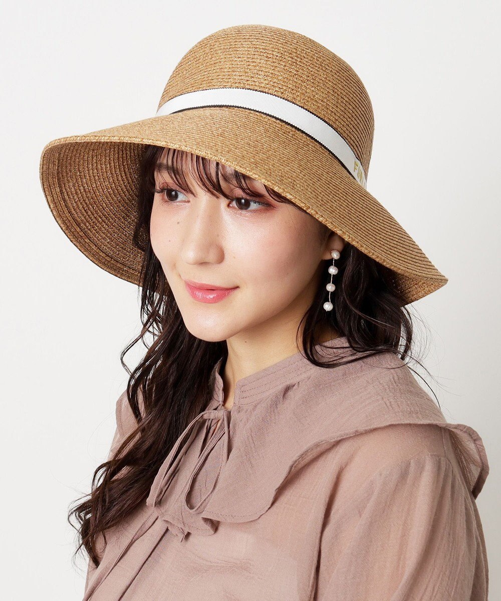 MOONBAT 【洗える】FURLA(フルラ)  ロゴ刺繍リボン 天然ハット 