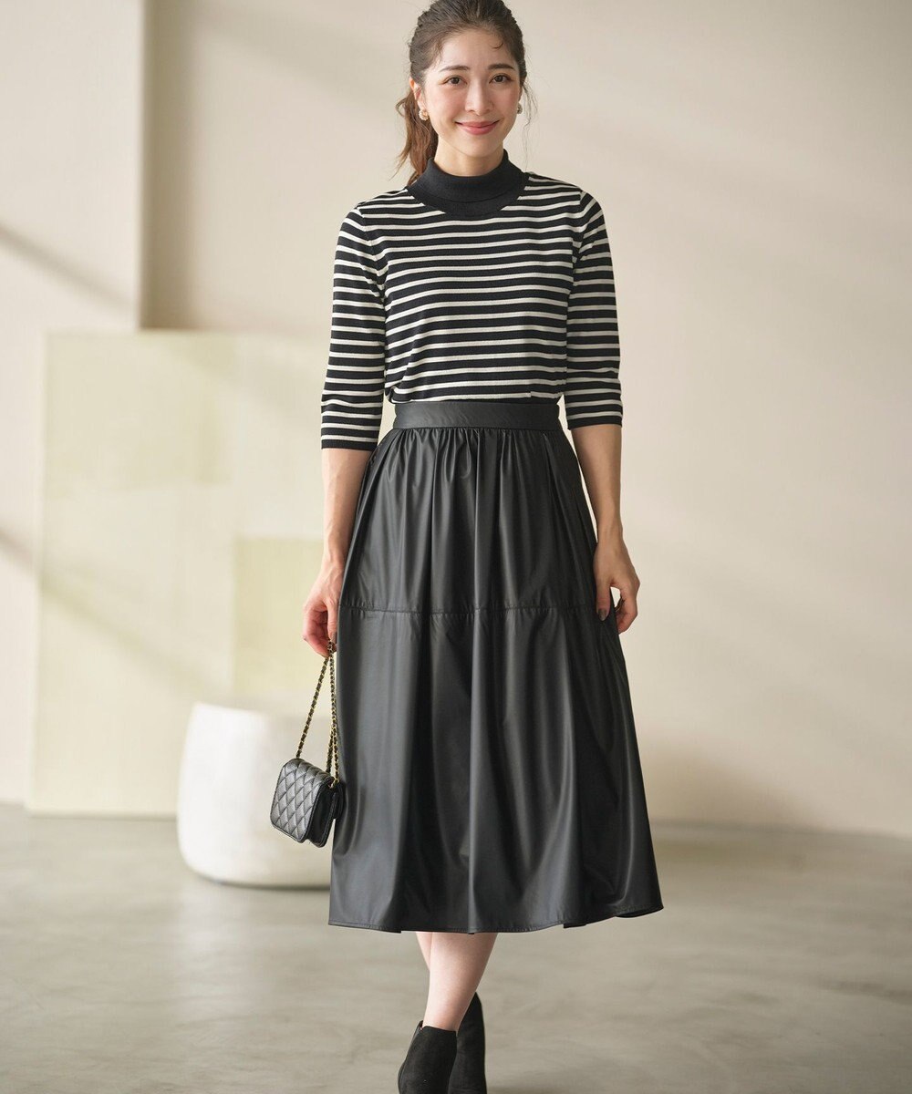 組曲 レザーライクライト タックギャザースカート 