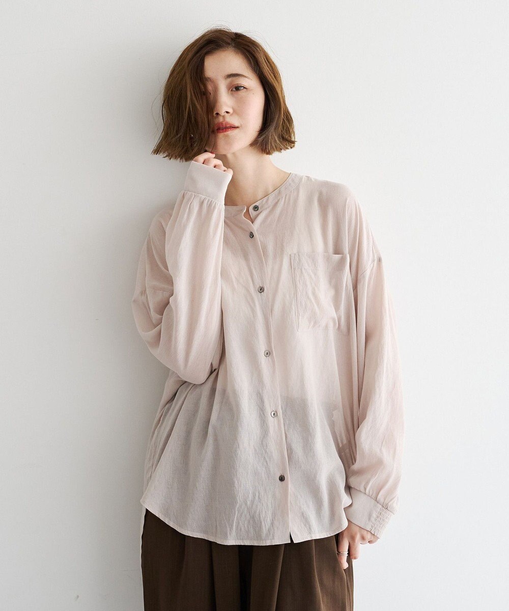 YECCA VECCA ドライタッチシアーバンドカラーシャツ 