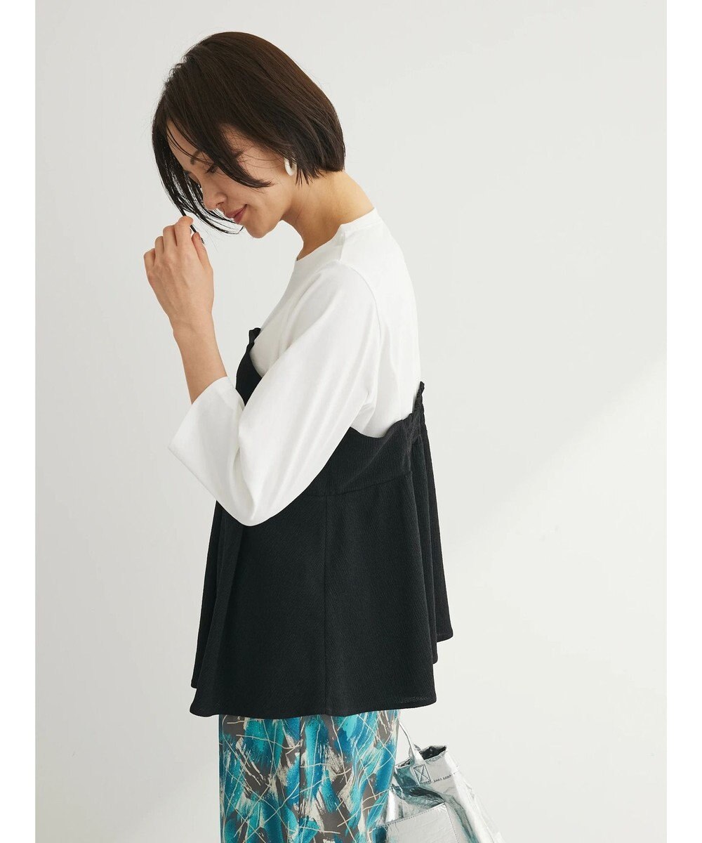 Green Parks ７分袖ビスチェドッキング風カットプルオーバー 