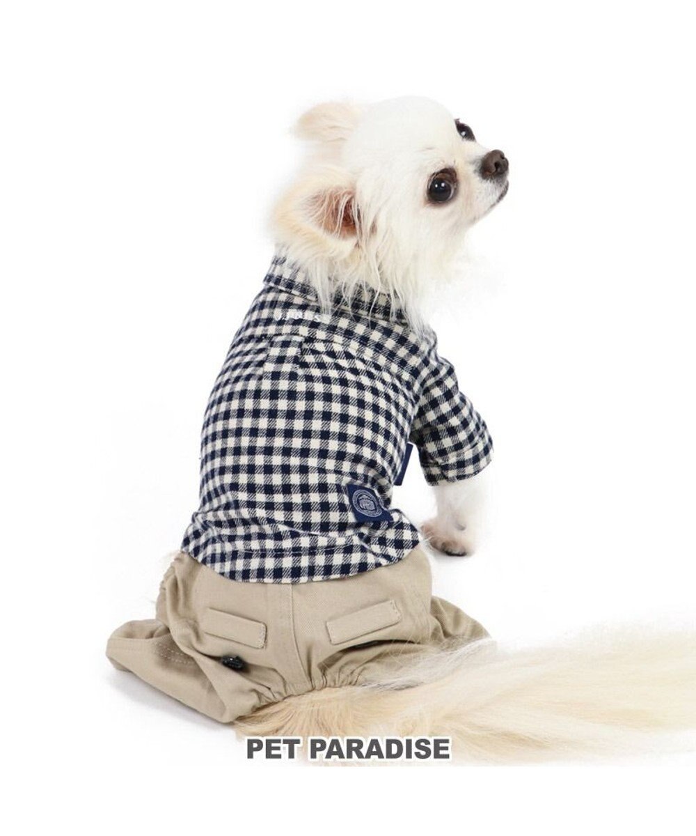 PET PARADISE 犬 服 J.PRESS パンツつなぎ 【小型犬】 ギンガム シャツパンツ 白~オフホワイト