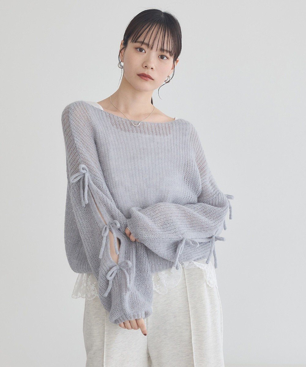 earth music&ecology サイドリボン透かしニットプルオーバー 