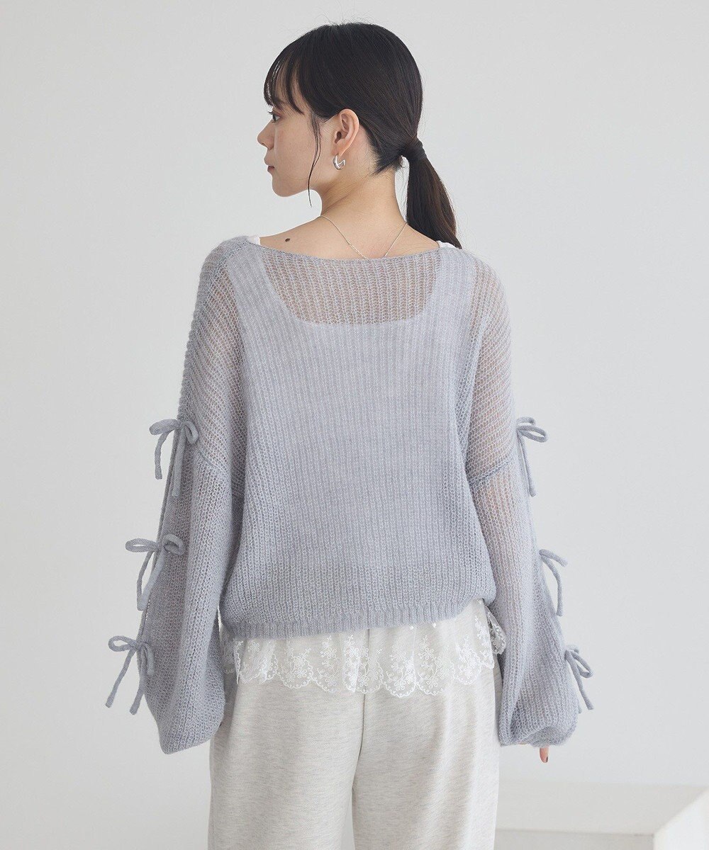 earth music&ecology サイドリボン透かしニットプルオーバー 