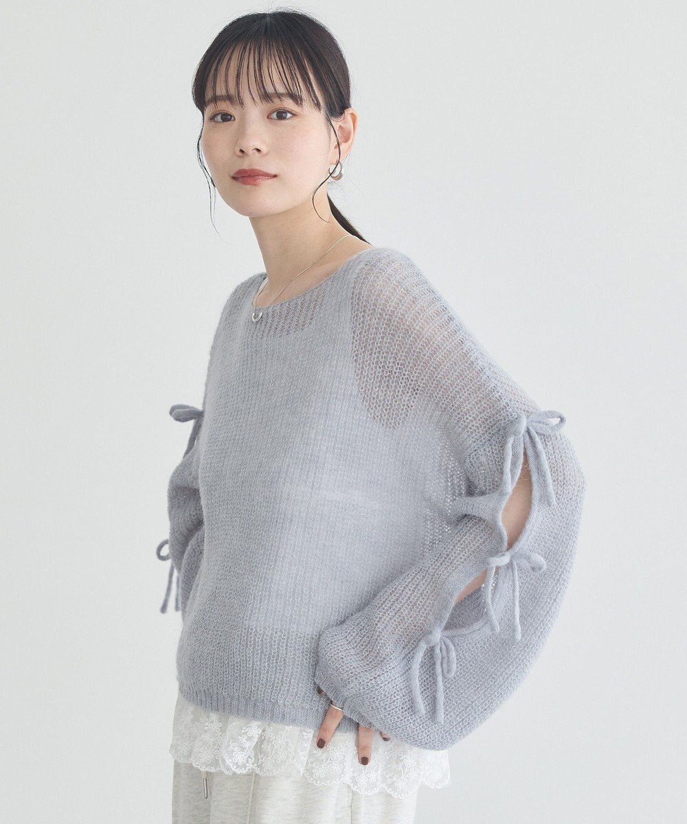 earth music&ecology サイドリボン透かしニットプルオーバー 