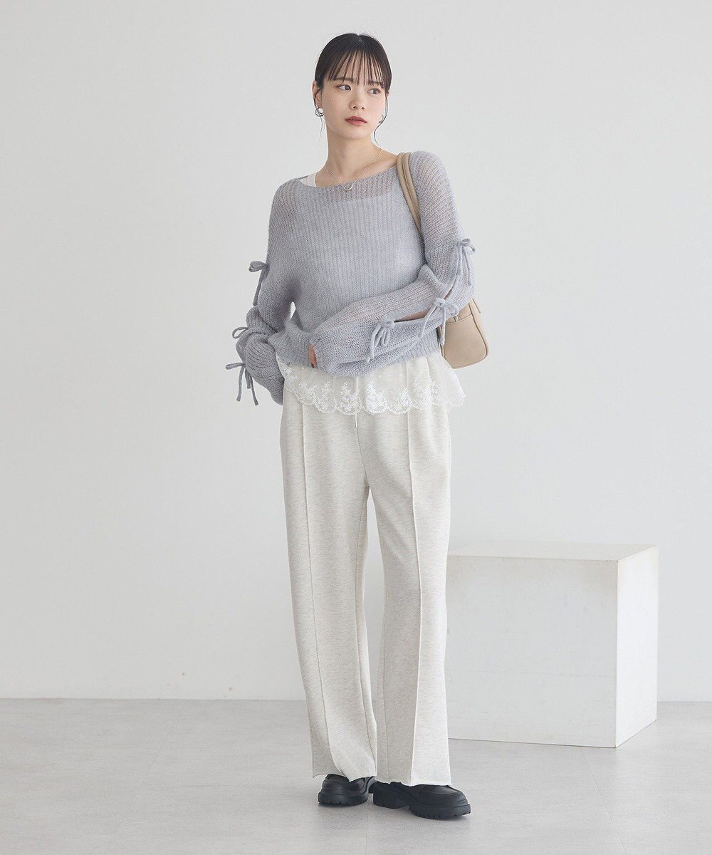 earth music&ecology サイドリボン透かしニットプルオーバー 