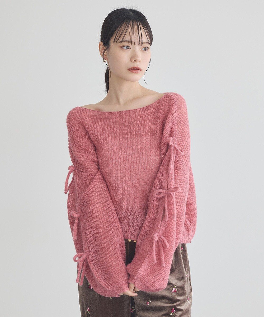 earth music&ecology サイドリボン透かしニットプルオーバー 