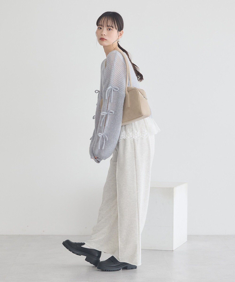 earth music&ecology サイドリボン透かしニットプルオーバー 