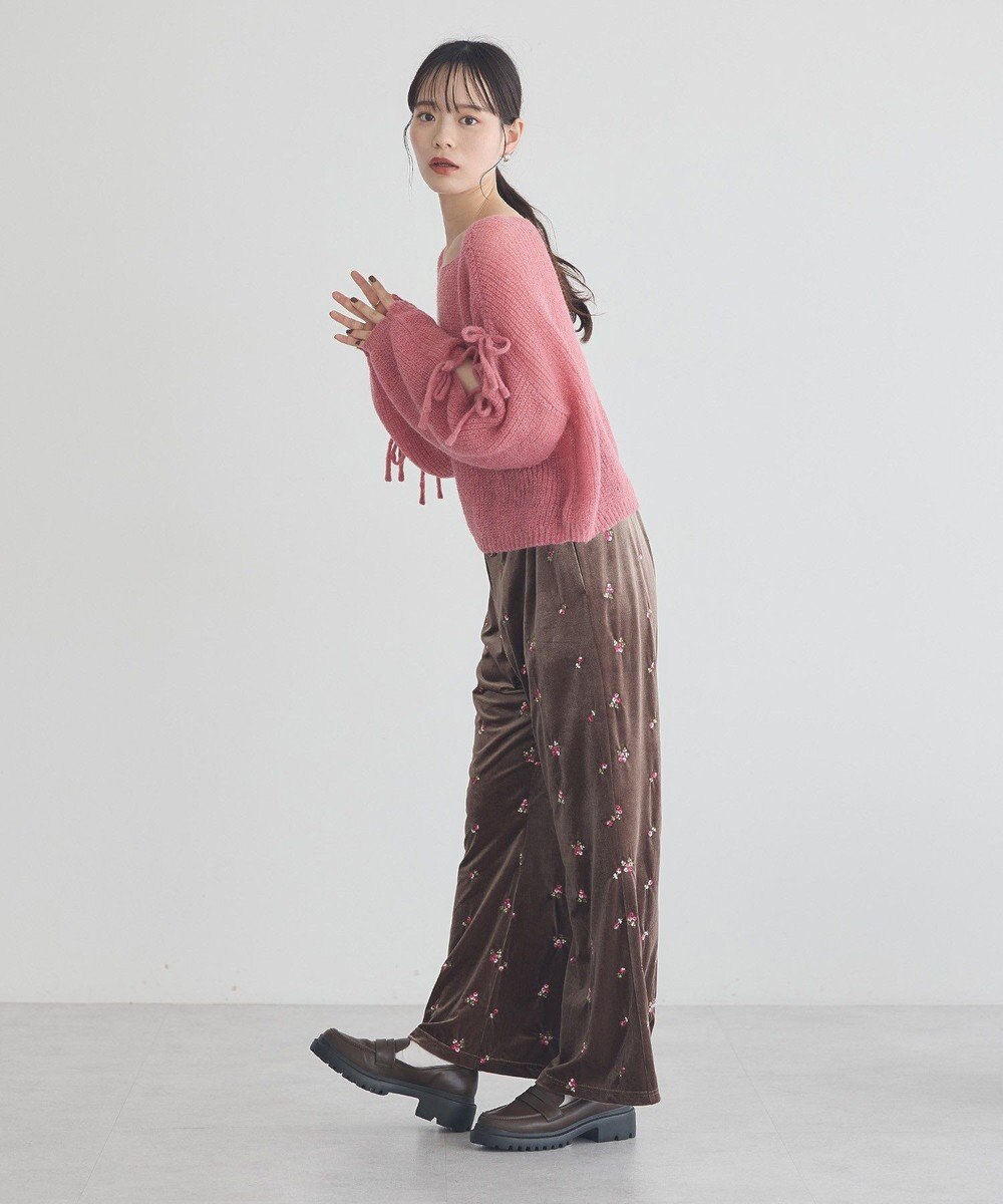 earth music&ecology サイドリボン透かしニットプルオーバー 