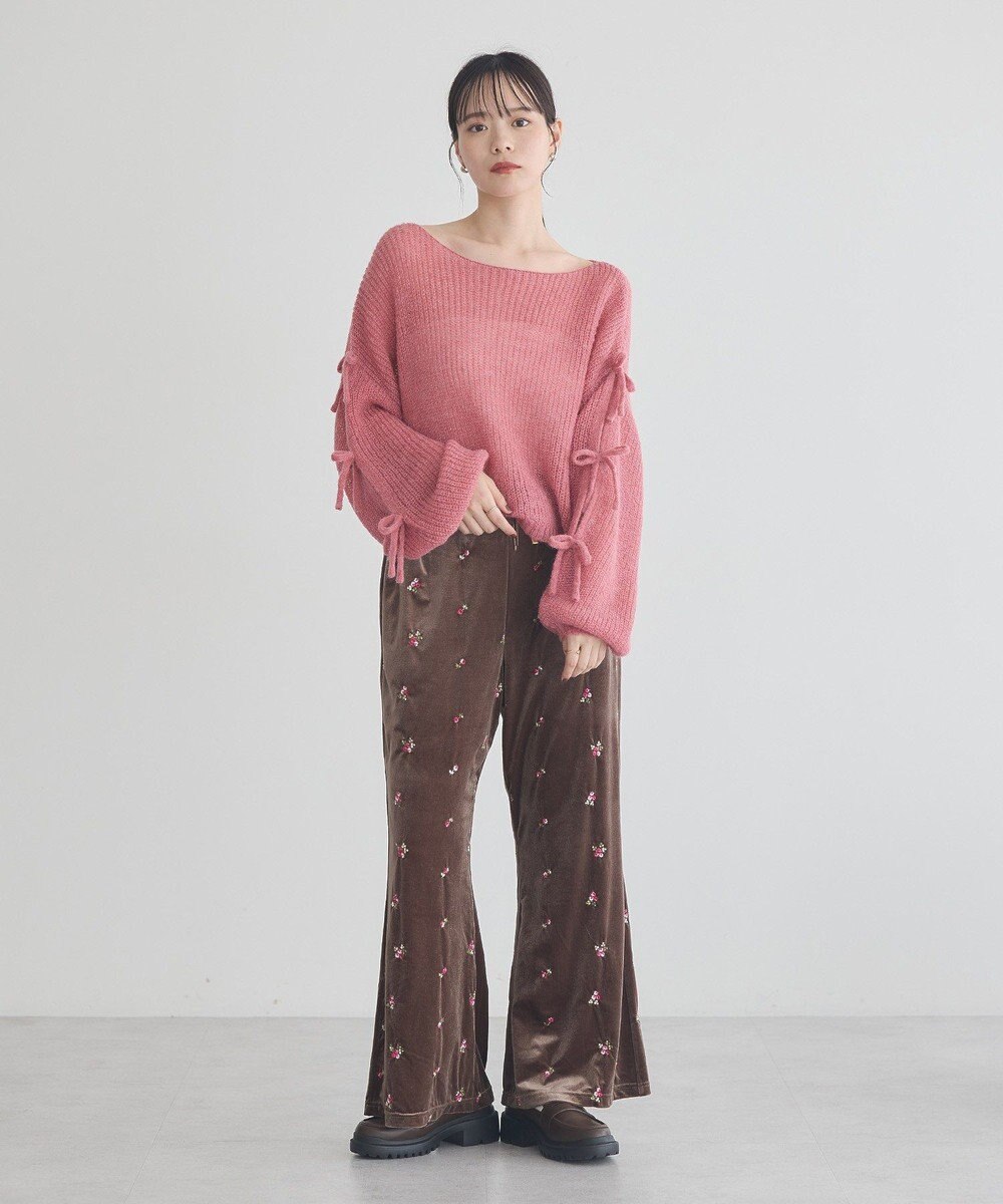 earth music&ecology サイドリボン透かしニットプルオーバー 