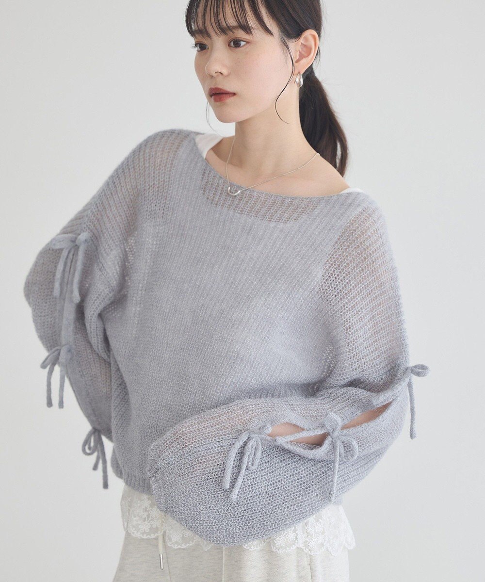 earth music&ecology サイドリボン透かしニットプルオーバー 