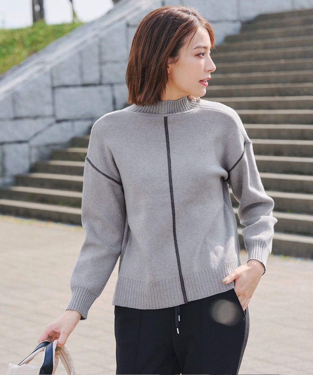 Tiaclasse L 【洗える】配色切り替えニットトップス 