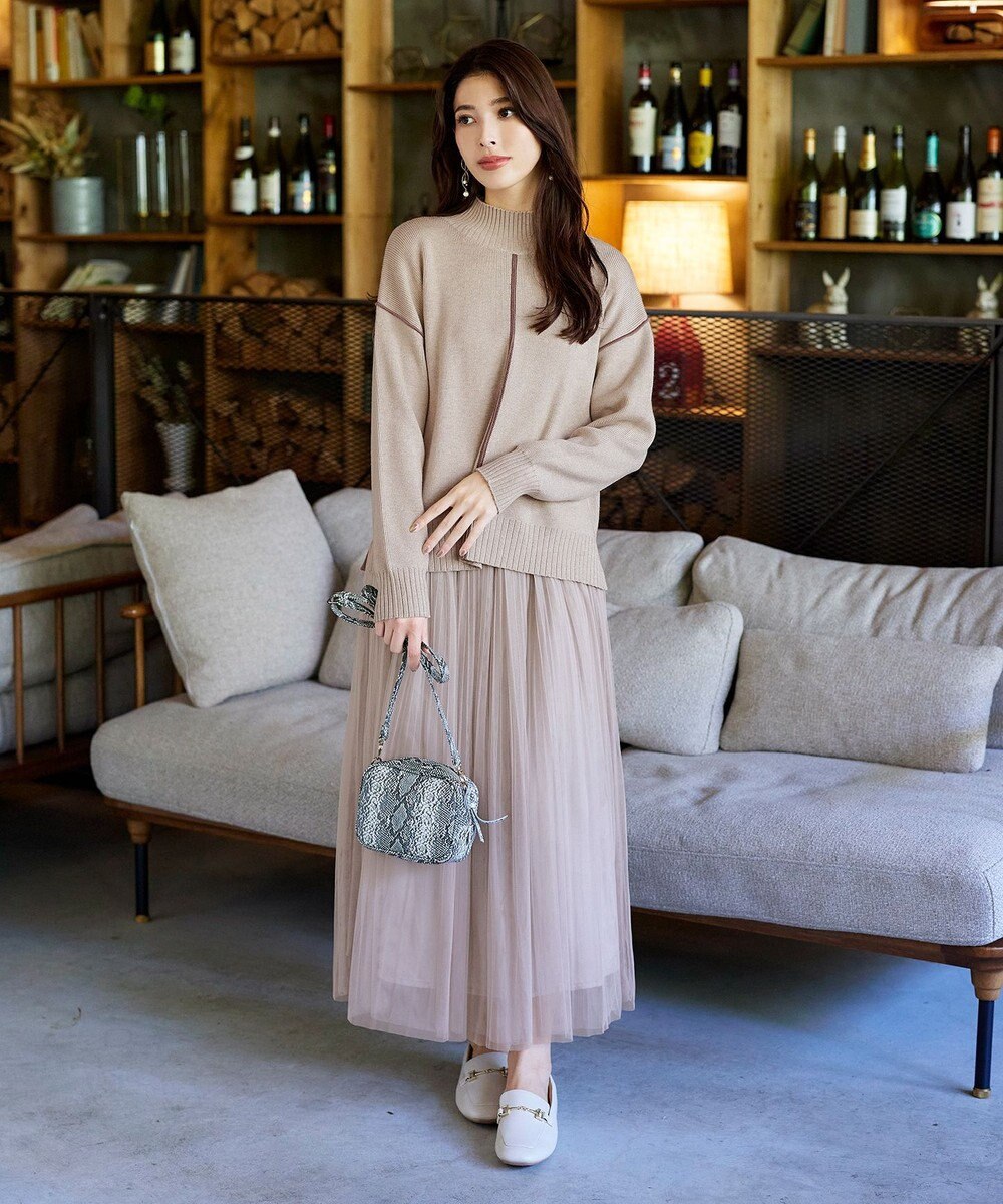 Tiaclasse 【洗える】配色切り替えニットトップス 