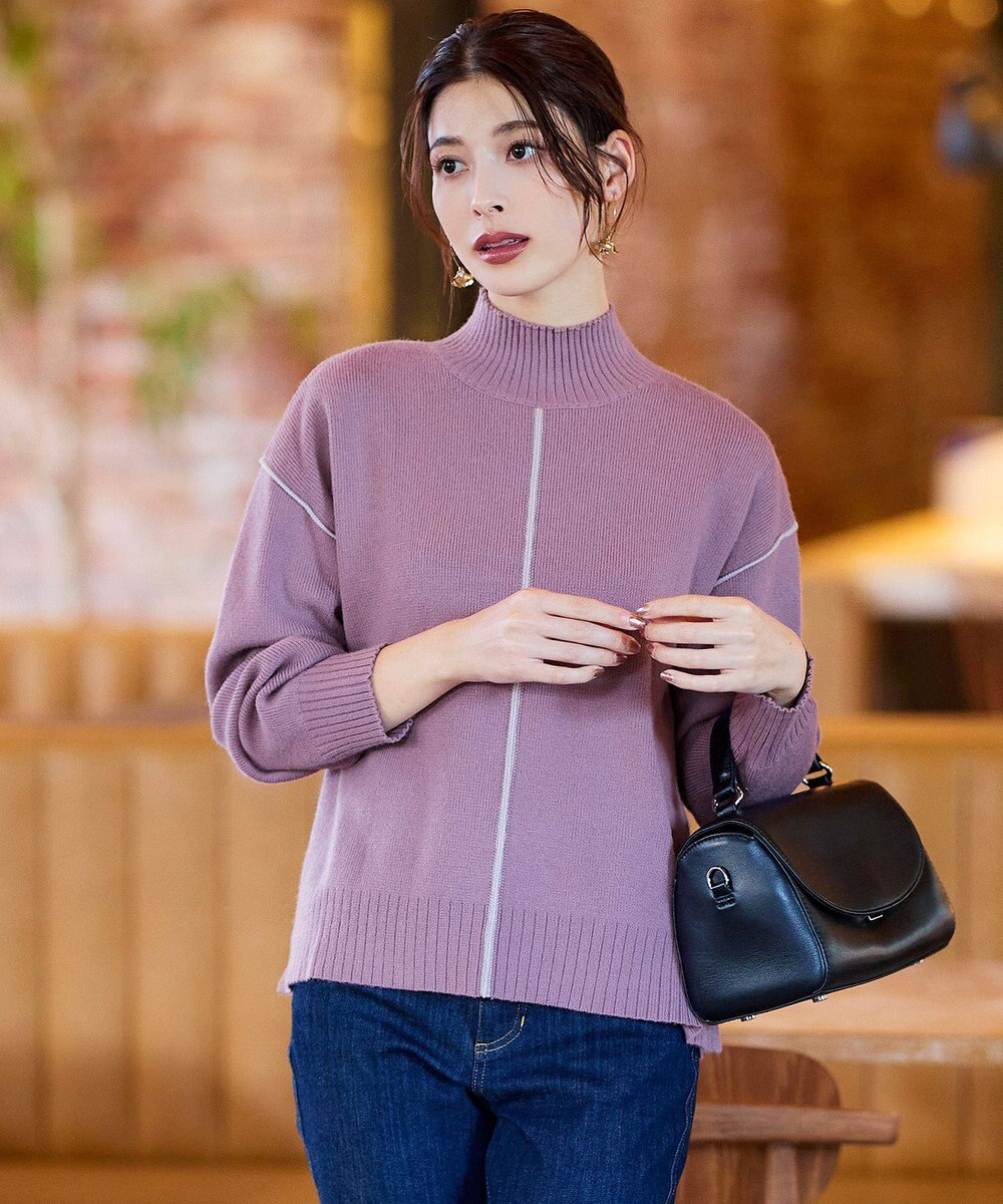 Tiaclasse 【洗える】配色切り替えニットトップス 