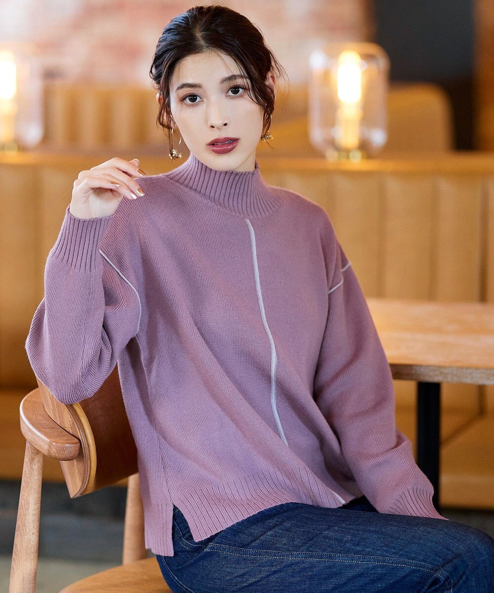 Tiaclasse 【洗える】配色切り替えニットトップス 